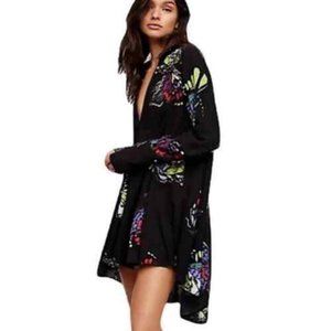 Free People Field Of Butterflies Blouse Tunic Multicolor Black Combo Small